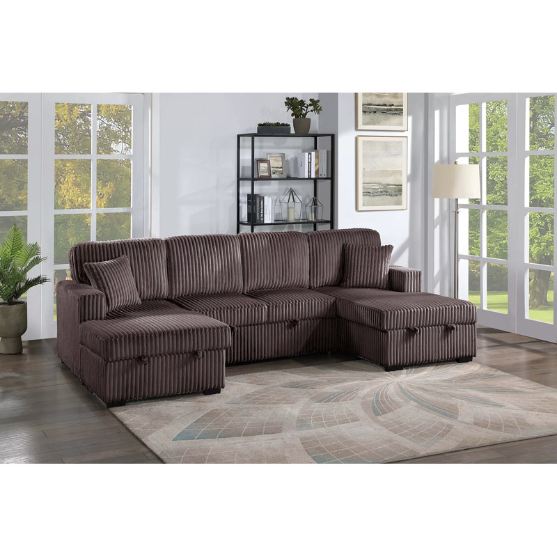 Whitney 3-Piece Convertible Sectional, Chocolate Corduroy