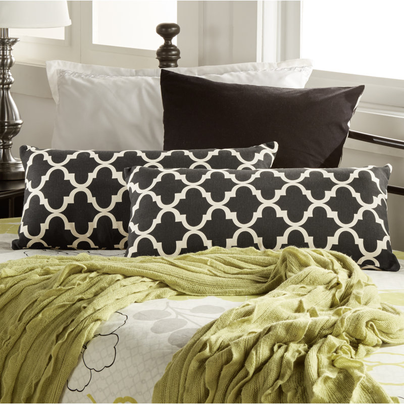Geometric Linen Throw Pillow, Vulcan Black