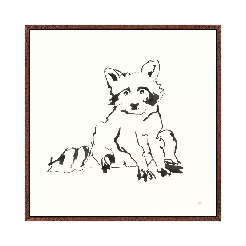 Line Raccoon by Chris Paschke - Painting on Canvas, 66.04cm H x 66.04cm W x 3.81cm D, Classic Brown Wood Framed