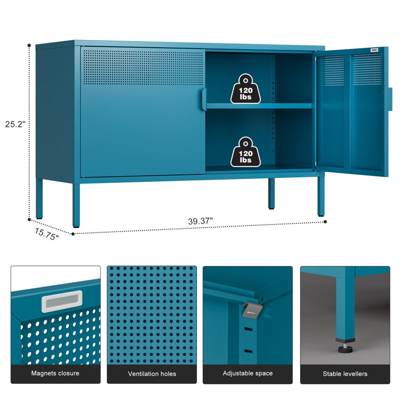 2 Door Metal Accent Cabinet, Dark Blue