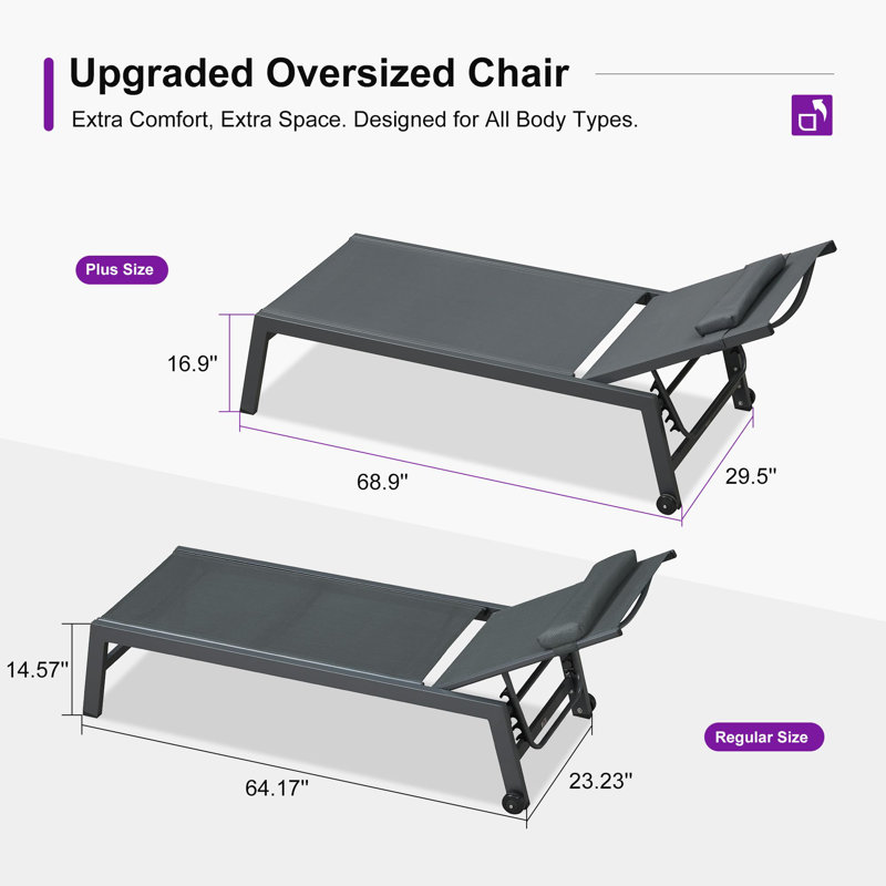Structure d'extérieur surdimensionnée en aluminium pour chaise longue de piscine avec table d'appoint et roues, Gris