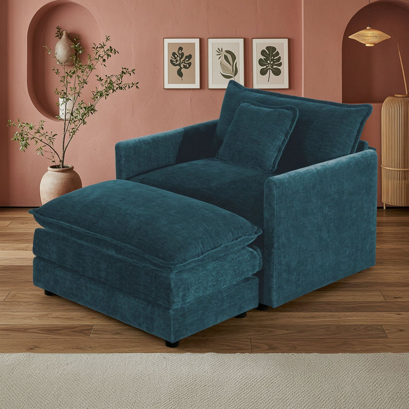 Fauteuil club avec repose-pieds, Blue