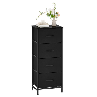 Modern 4-Drawer Fabric Dresser With Wood Top, Metal Frame, And Matte Black Finish – Vertical Storage Tower For Bedroom, Closet, Or Entryway by Rebrilliant