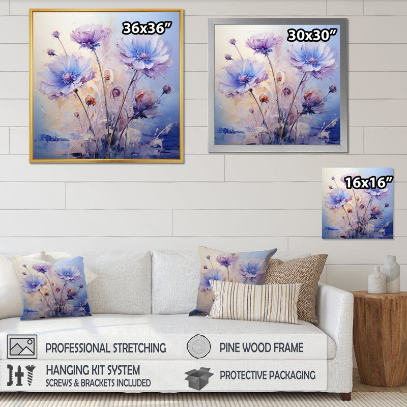 Impression romantique de bleuet mauve III - impression, H 30 po x l 30 po x P 1 po, Cadre simple argenté