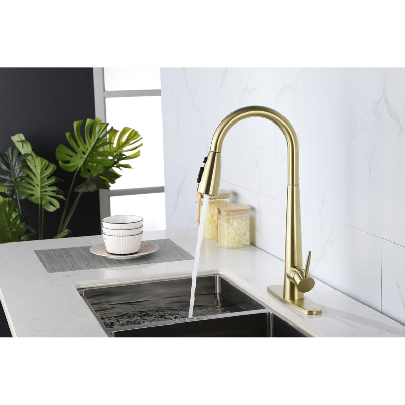 Modern Gold Stainless Steel Kitchen Faucet, Pull Down , 4.2 Lb Package, Sleek Look Steel, Single Handle, 9.85 In Depth Sink
