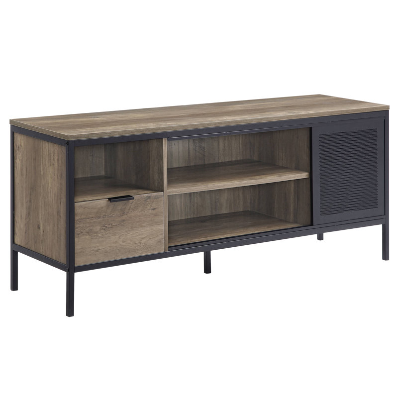 Hadlei Rustic Oak and Black TV Stand with 1 Sliding Door