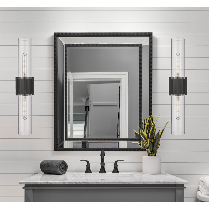 Éclairage pour meuble-lavabo mural 2 lumières 12 "Bolivar, Transparent, Noir mat