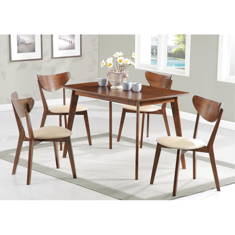 Table de salle à manger à finition châtaignier en bois massif - Pieds rectangulaires en angle pour une surface attrayante et durable