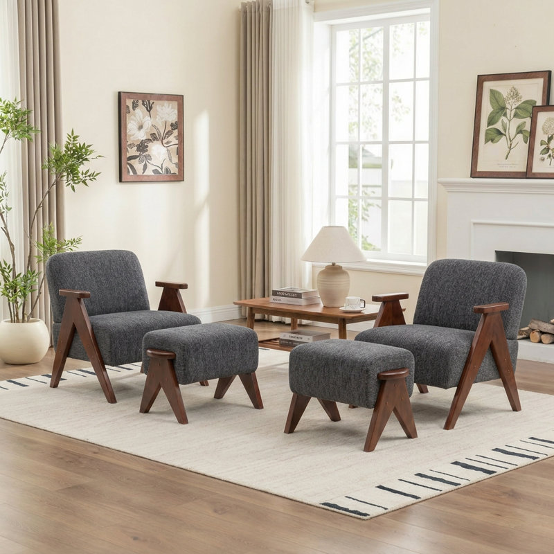 Fauteuil avec repose-pieds Bula, Gris foncé