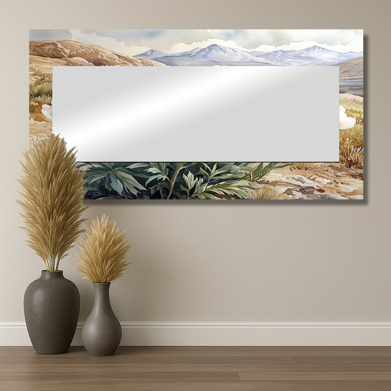 Pivoines dans la vallée rocheuse II - Art mural miroir floral - imprimé sur métal, 28 po x 55 po