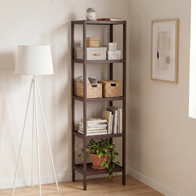 5-Tier Freestanding Bamboo Bookshelf for Small Spaces – Narrow Storage Shelf for Bathroom, Kitchen, Balcony – Brown