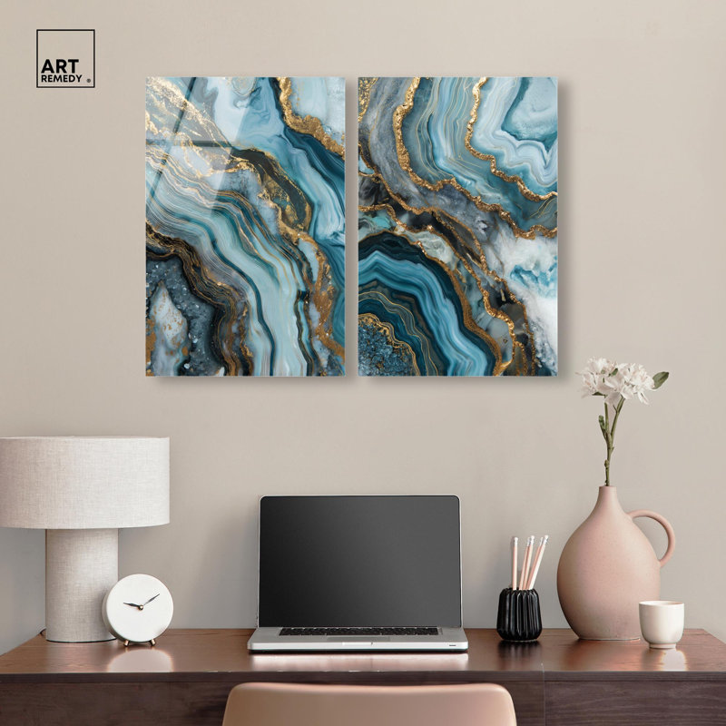 Ensemble de décorations murales « Geode » en acrylique sur le thème de l'océan par Art Remedy, prêt à  accrocher, 10 x 15
