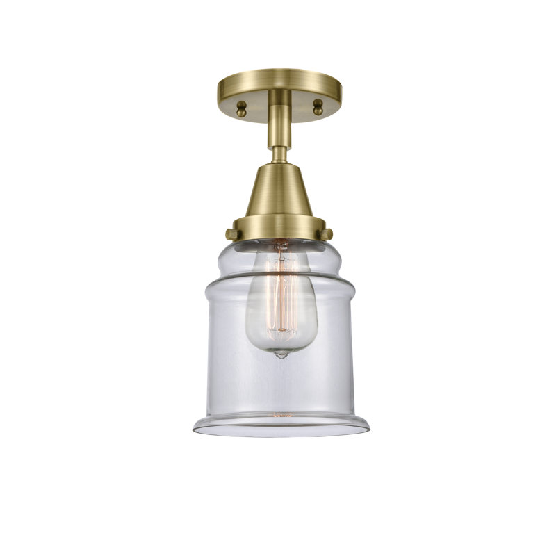Alvi Glass Semi Flush Mount, Antique Brass, Clear, 10" H x 6" W x 6" D