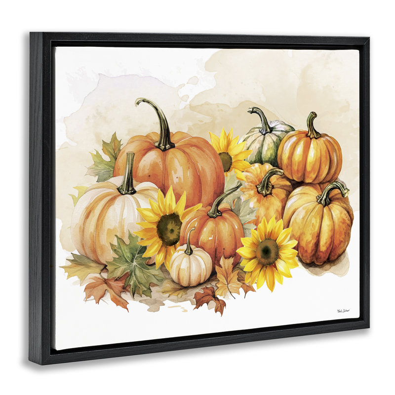 "Pumpkin & Sunflower Bundle", art mural par Nicole DeCamp, Cadre flottant noir de jais, H 17 po x l 21 po