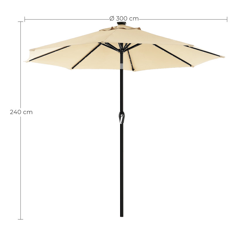 Ethel 300cm Lighted Parasol, Beige, 253.5cm H x 300cm W x 300cm D