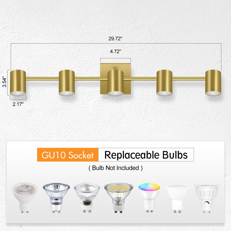 5 Light Track Lighting Fixtures Ceiling, LED Track Lighting Kit, No Bulb, Gold