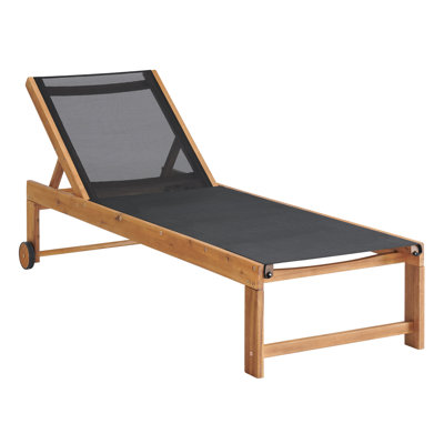 Sunapee 74" Wide Acacia Wood Outdoor Lounge Chair With Mesh Seating
