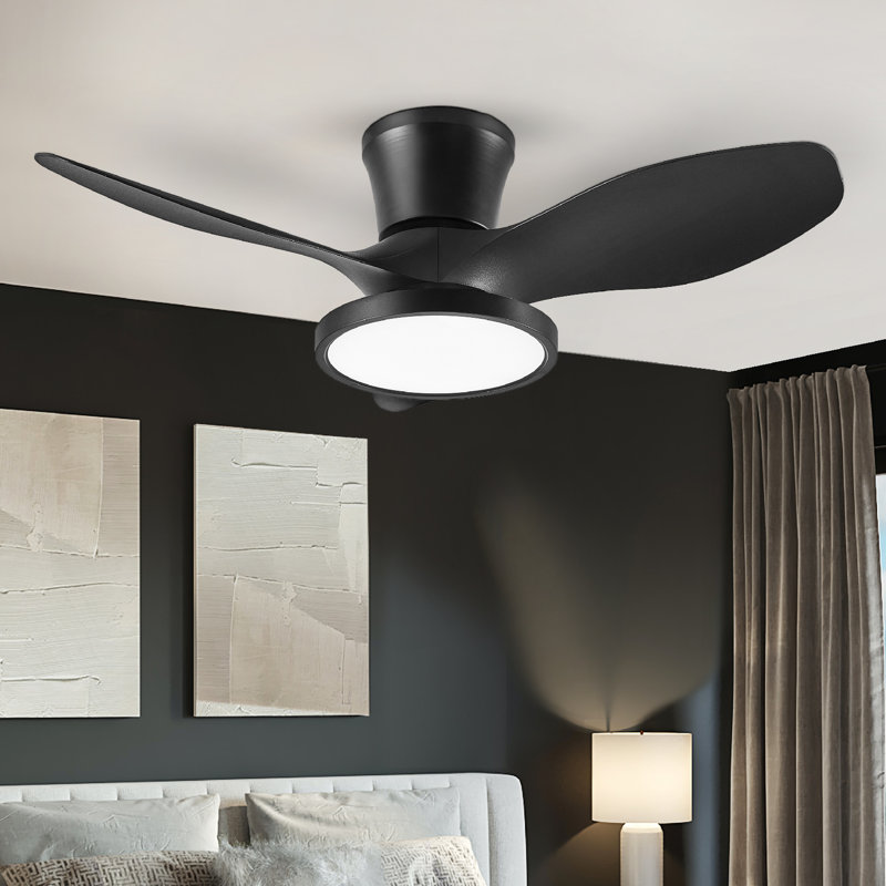 Laurenzo 32-Inch Flush Mount Ceiling Fan with LED Light for Small Rooms, Black