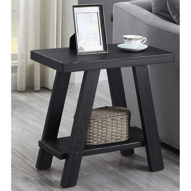 Table d'appoint à tablette contemporaine en bois noir - plateau de table en placage de bois franc de qualité, rangement supplémentaire, pieds larges angulaires, l 24 po x P 22 po, H 23 po, élégant, espace de rangement, attrayant