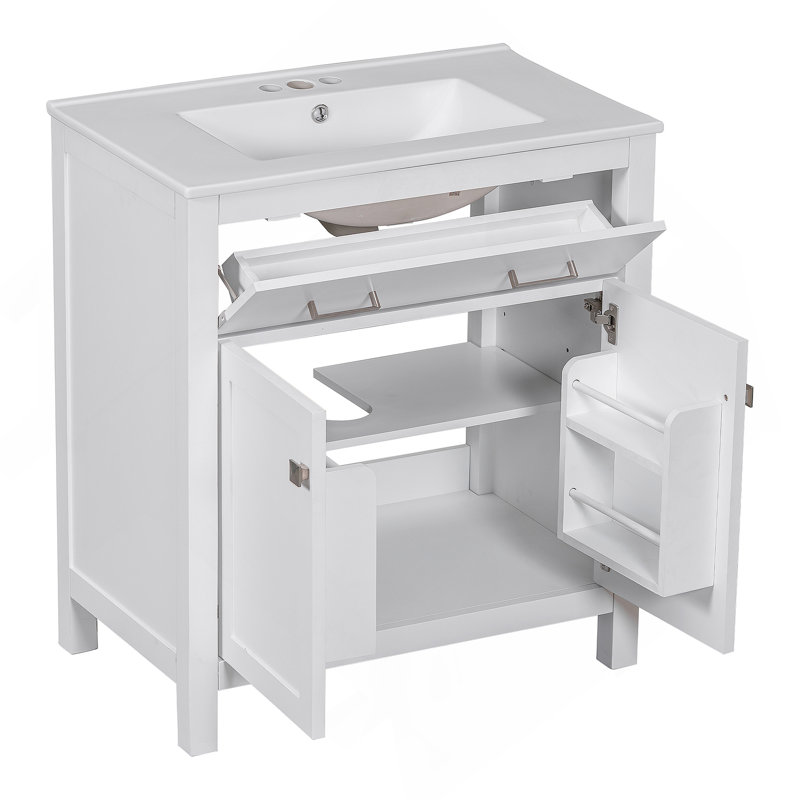 Meuble-lavabo simple blanc moderne de 30 po avec lavabo en céramique