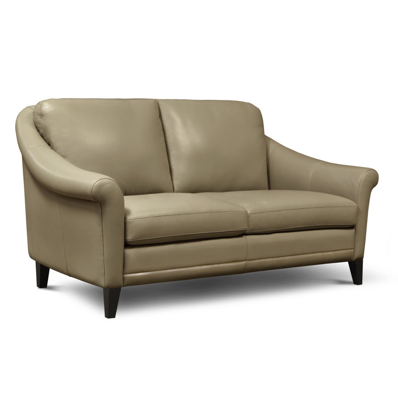 Genuine Leather 61'' Rolled Arm Loveseat, Beige Genuine Leather, 2