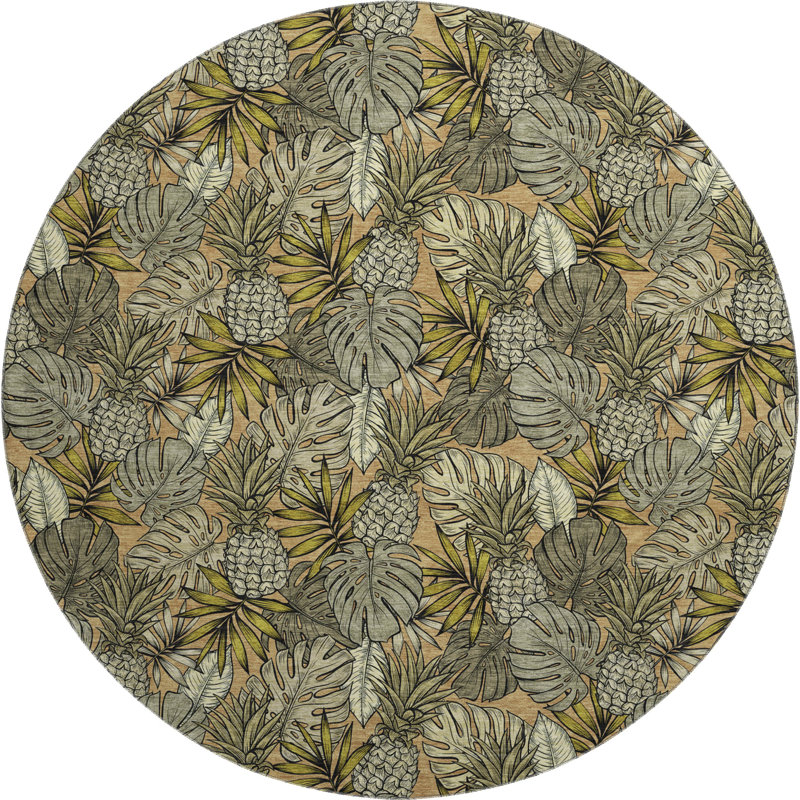 Premium Machine Washable Mayfield AMF206 Green Rug, Round 8'