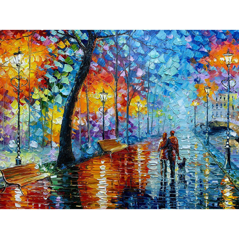 Peintures sur toile, art contemporain 100% peint à la main, art abstrait nuit pluvieuse, art mural