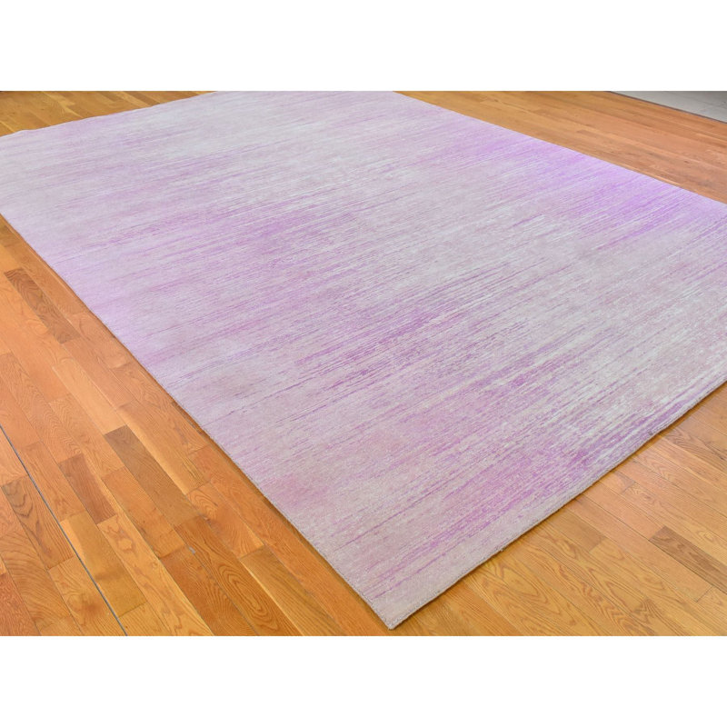 Tapis à motif de dégradé horizontal en laine vierge à poils zéro 10 pi x 14 pi 2 po rose avec touches ivoire noué à la main 907CBFDE9C054F1B9B1F9EF4C0C2B549