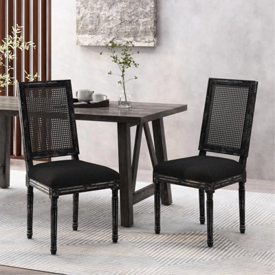 Chaises de salle à manger French Country 2, bois d'hévéa, assise rembourrée, canne, aspect antique vieilli, paire inspirée d'une hauteur de 30,5 po, sièges solides, apparence