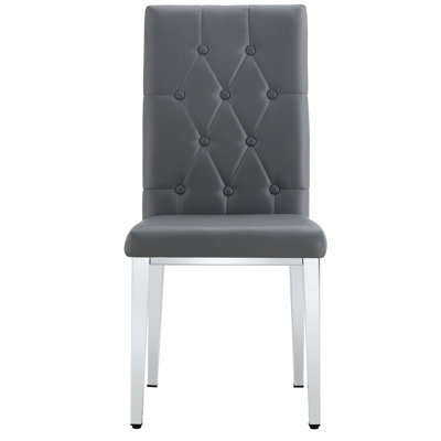 Gray Armless Dining Chairs ( Of 2), Stylish Grid Back With Details, Soft Pu, Metal Leg Setup, Quick Assembly Manual 2 Elegant For Area, Back, Pu Seat, Legs, Simple Procedure