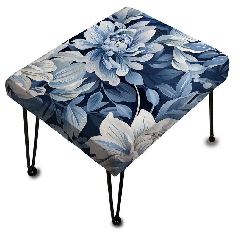 Blue And White Peonies Damask Flowers IV - Floral Rectangle Ottoman