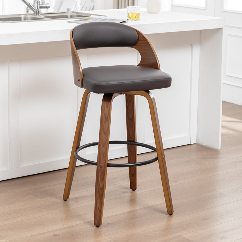 Tabouret de bar et de comptoir pivotant en cuir végétalien Drees, Brun, Tabouret de bar (siège d'une hauteur de 29,9 po)