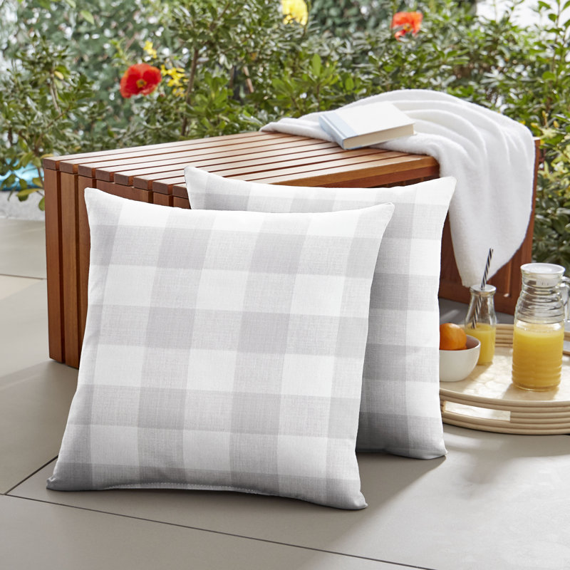 Banbridge Plaid Outdoor Reversible Throw Pillow, Square 18", Black