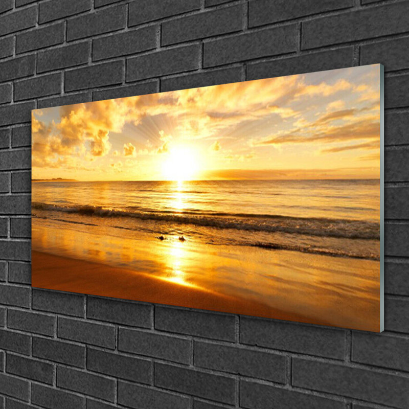 Glass Print Wall Art 100X50cm Image Printed On Glass Decorative Wall Picture Behind Toughened / Tempered Safety Real Glass For Kitchen & Living Room Theme: Sea Sun Landscape