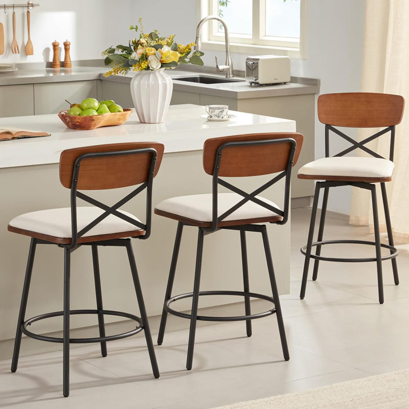 Modern Farmhouse Swivel Bar Stools Set Of 3, 3, Cream