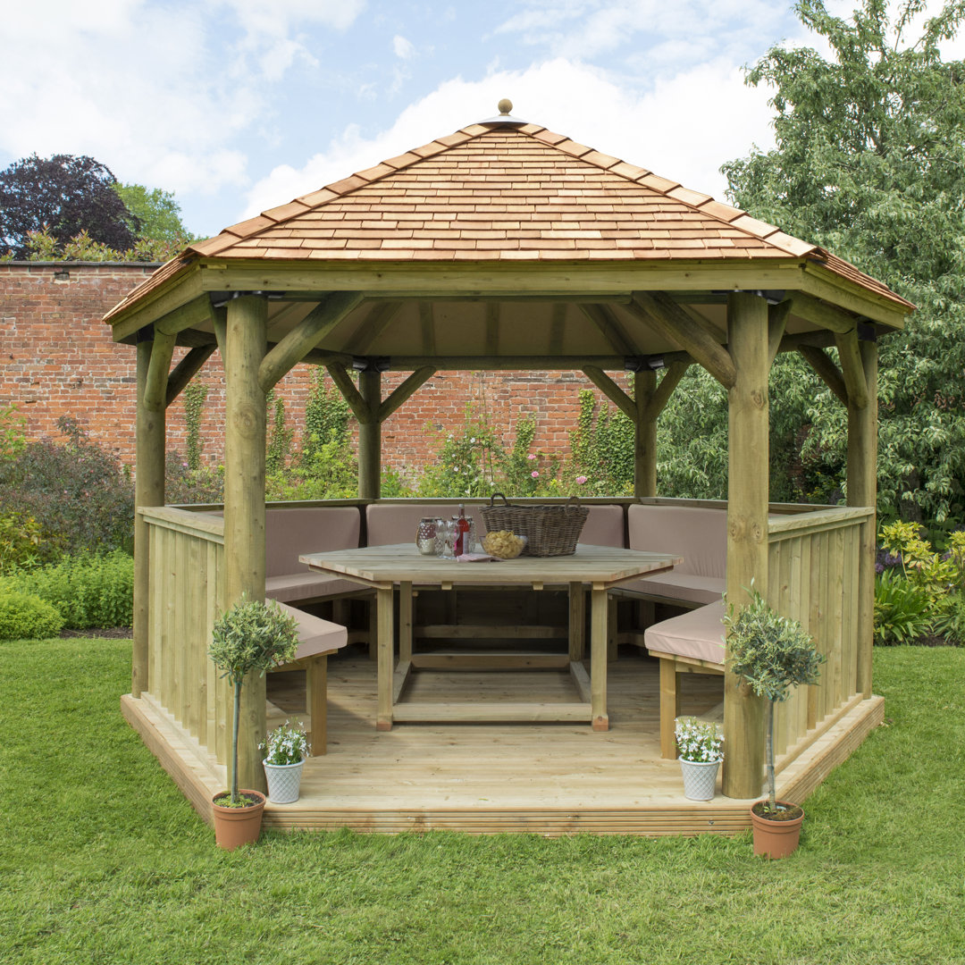 Furnished 4.3m x 3.7m Wooden Gazebo with Cedar Roof with Installation Service