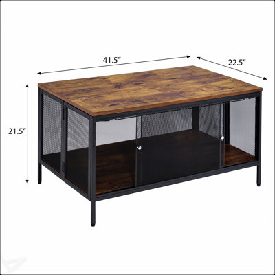 Antique Oak and Black Coffee Table with 4 Sliding Doors, Combining Classic Charm and Modern Storage Solutions