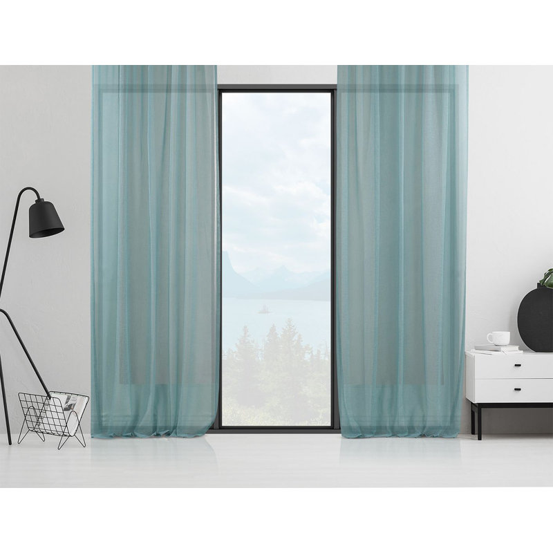Sheer Curtain Panel Pair, Dark Teal , 260cm Width x 400cm Drop