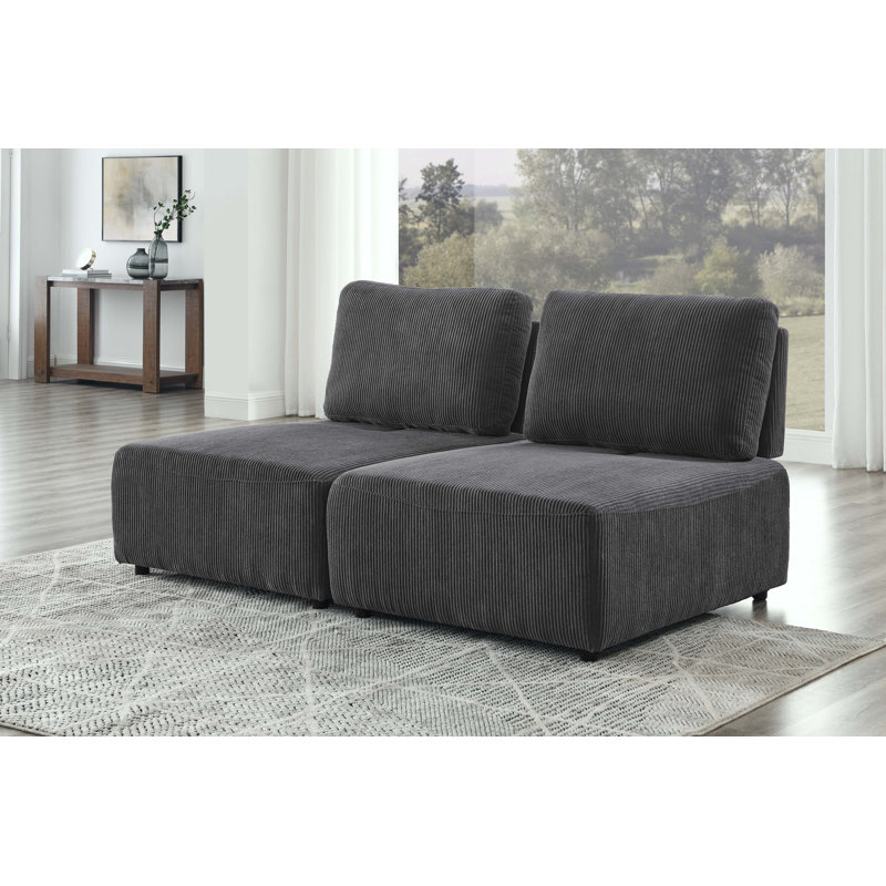 Canapé modulaire sans accoudoirs 78 po Finleigh, Velours côtelé gris foncé