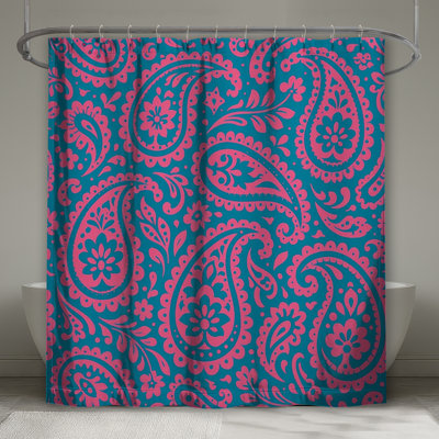 Rideaux de douche roses à motif cachemire très longs
