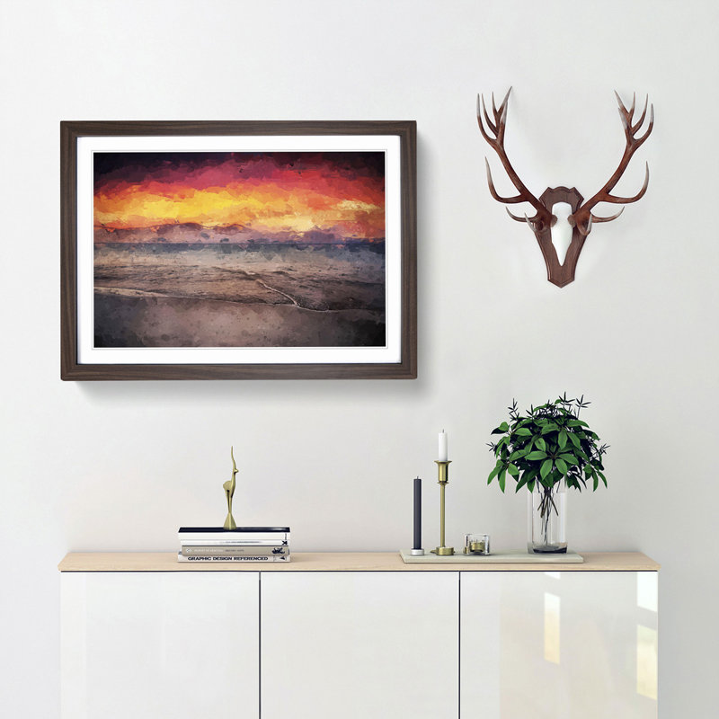 Spanish Beach at Sunset in Abstract - Picture Frame Graphic Art Print, 27cm H x 36cm W x 2cm D, Walnut Framed