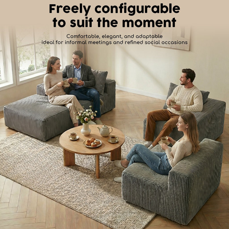 Rummy Modular L-Shaped Corduroy Sofa, High-Resilience Foam, No-Assembly Design for Flexible Comfort