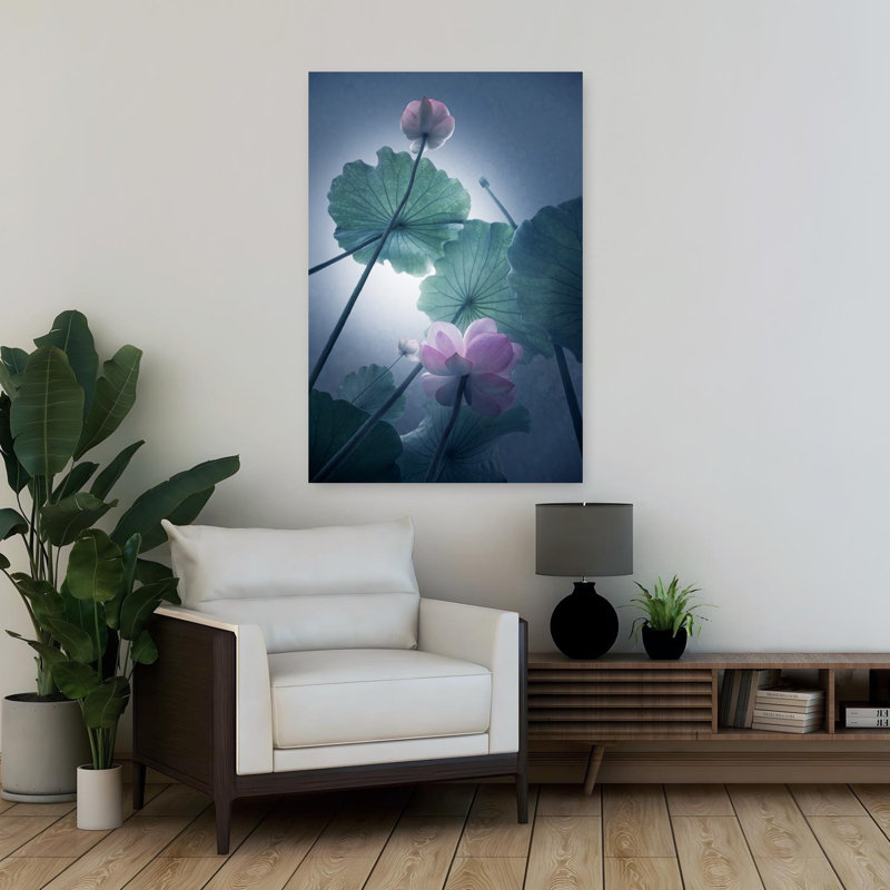 Dashiell Contemporary Art Peaceful Serene Tranquil Lotus Flower Landscape Wall Art - Wrapped Canvas Print