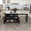 Îlot de cuisine 74,8 po avec table de salle à manger extensible, plateau en placage de marbre et prise de courant intégrée - Chariot de rangement mobile avec 3 tiroirs et armoire, chariot de cuisine roulant pour la salle à manger, noir