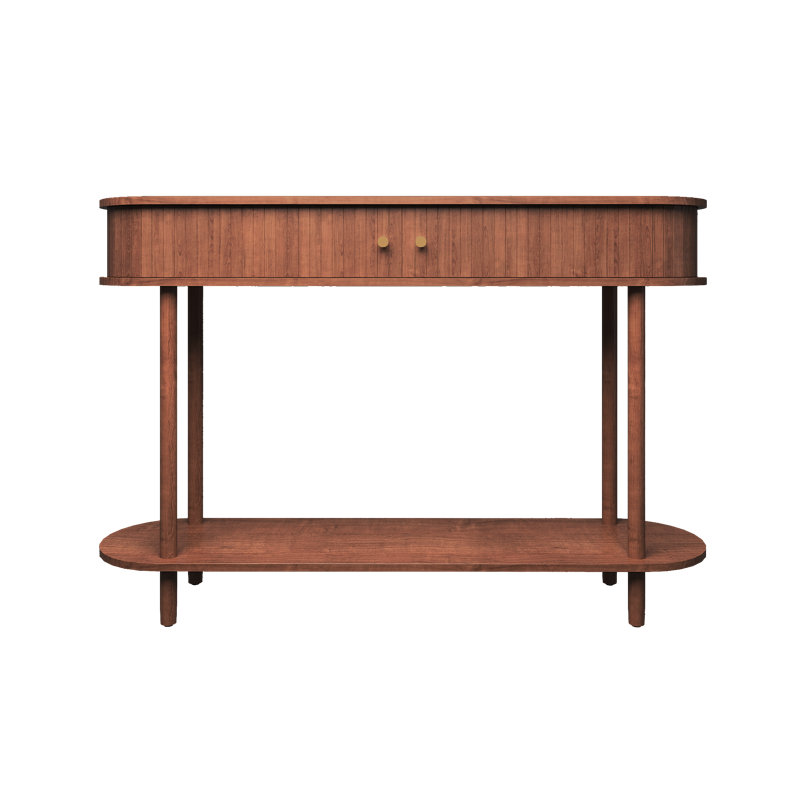47" Console Table With Tambour Doors For Hallway, Living Room, Walnut, Brown