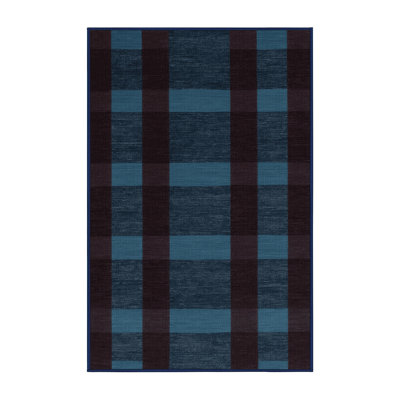 Machine Washable Checkered Black Area Rug