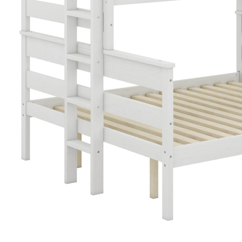 Lit simple superposé au-dessus d'un grand lit simple avec échelle, Blanc