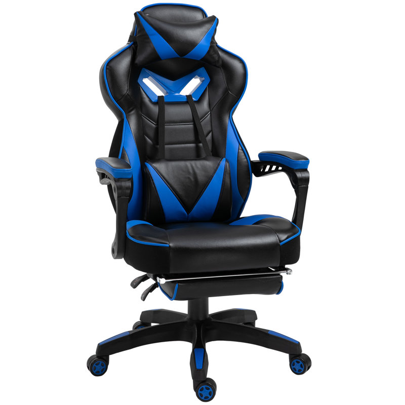 Inbox Zero Jagjit Adjustable Reclining Ergonomic Faux Leather Swiveling PC & Racing Game Chair, Blue/Black