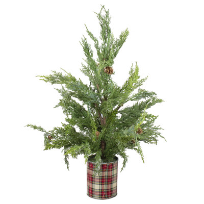 Arbre de Noël artificiel cèdre glacé 24 po en pot écossais - non éclairé