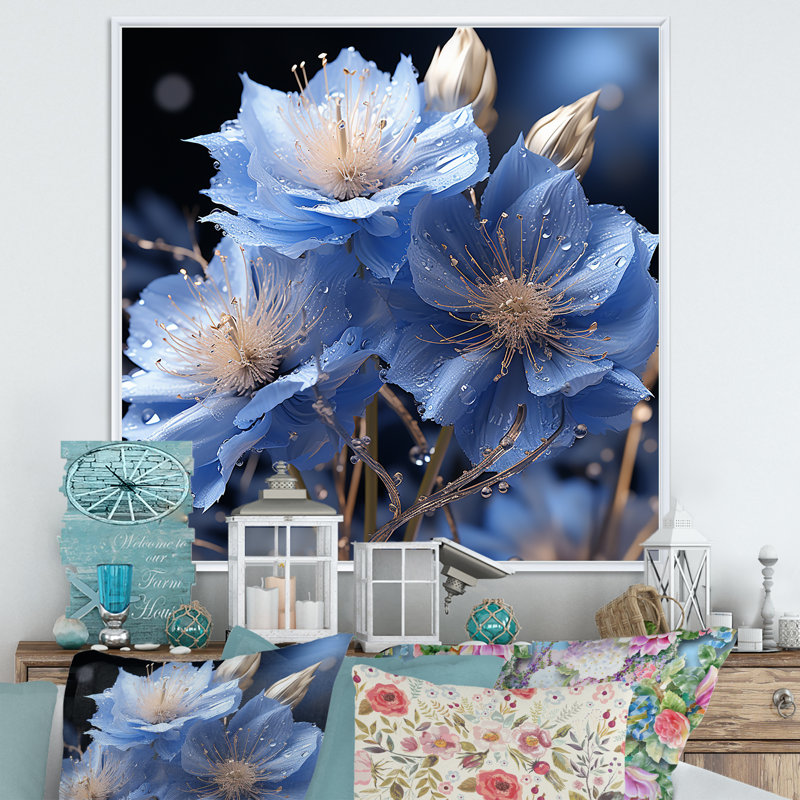 «Dreamy Blue Cornflowers Emotion» sur toile, H 16 po x l 16 po x P 1 po, Cadre flottant blanc